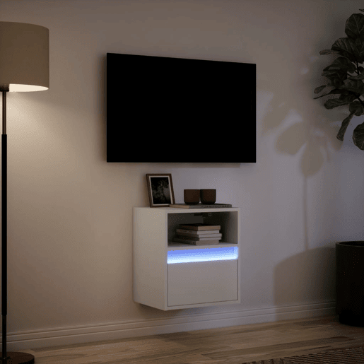 Móvel de parede para TV - Armário de TV com luzes LED 41x31x45 cm branco