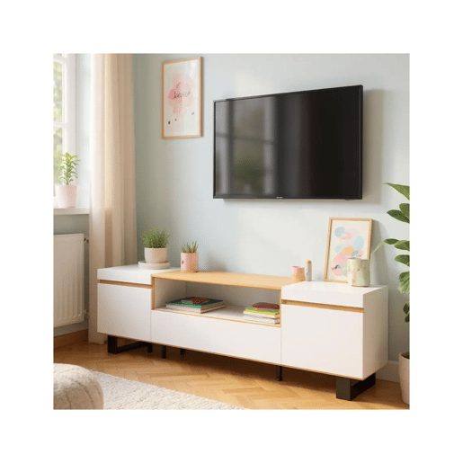 Mesa de TV Kavos Up Blanco - Roble Nude 203 x 57 x 34,6 cm