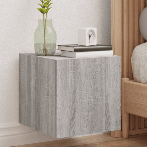 Móvel de parede p TV - Armário de TV c luzes LED 30,5x35x30cm cinzento sonoma