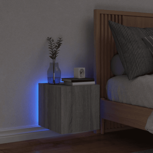 Móvel de parede p TV - Armário de TV c luzes LED 30,5x35x30cm cinzento sonoma