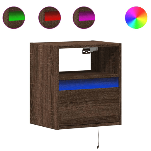 Móvel de parede p TV - Armário de TV c luzes LED 41x31x45cm carvalho castanho