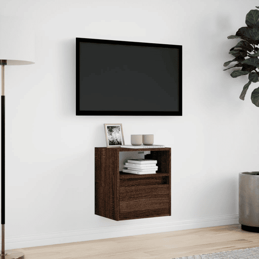 Móvel de parede p TV - Armário de TV c luzes LED 41x31x45cm carvalho castanho