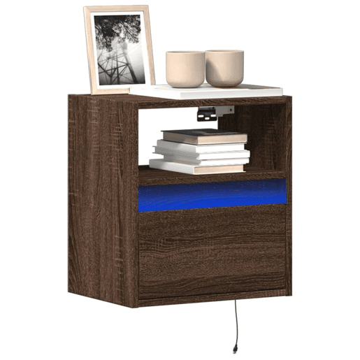 Móvel de parede p TV - Armário de TV c luzes LED 41x31x45cm carvalho castanho