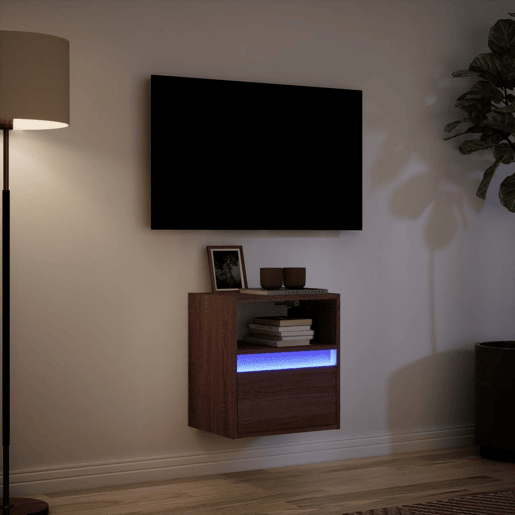 Móvel de parede p TV - Armário de TV c luzes LED 41x31x45cm carvalho castanho