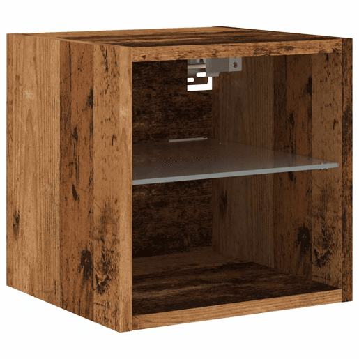 Móvel de parede para TV - Armário de TV luzes LED 30x28,5x30cm madeira velha