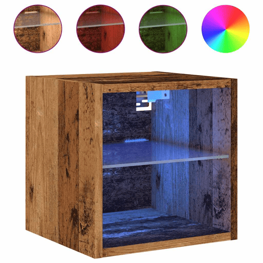 Móvel de parede para TV - Armário de TV luzes LED 30x28,5x30cm madeira velha