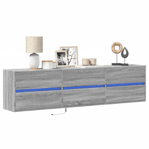 Móvel de parede p TV - Armário de TV c luzes LED 180x31x45 cm cinzento sonoma