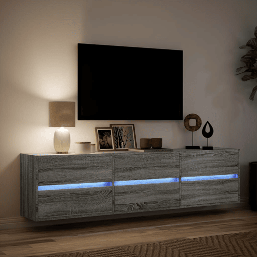 Móvel de parede p TV - Armário de TV c luzes LED 180x31x45 cm cinzento sonoma
