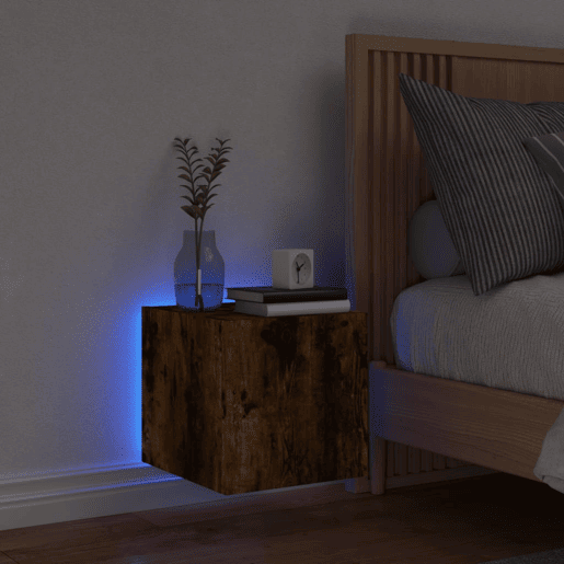 Móvel de parede p TV - Armário de TV c luzes LED 30,5x35x30cm carvalho fumado