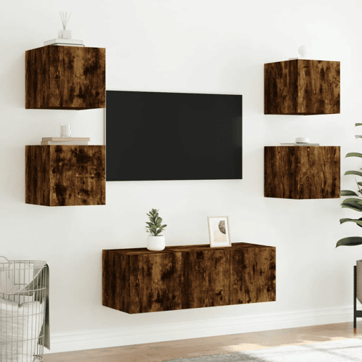 Móvel de parede p TV - Armário de TV c luzes LED 30,5x35x30cm carvalho fumado