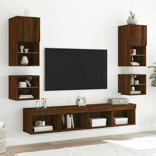Móvel parede p TV - Armário TV c luzes LED 30x28,5x30cm carvalho castanho