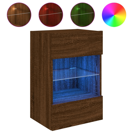 Móvel parede p TV - Armário TV c luzes LED 40x30x60,5cm carvalho castanho