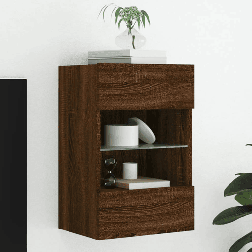 Móvel parede p TV - Armário TV c luzes LED 40x30x60,5cm carvalho castanho