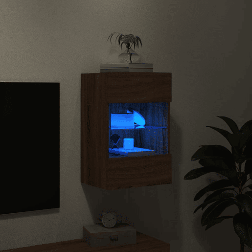 Móvel parede p TV - Armário TV c luzes LED 40x30x60,5cm carvalho castanho