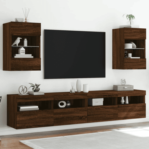 Móvel parede p TV - Armário TV c luzes LED 40x30x60,5cm carvalho castanho
