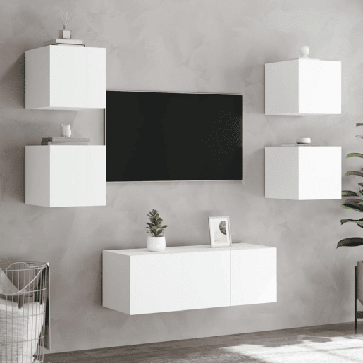 Móvel de parede para TV - Armário de TV com luzes LED 30,5x35x30 cm branco