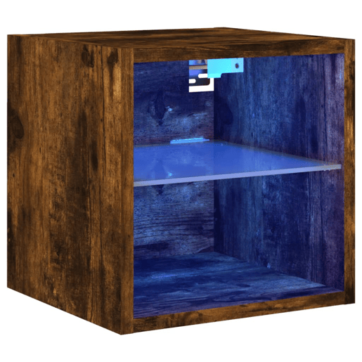 Móvel de parede p TV - Armário de TV c luzes LED 30x28,5x30cm carvalho fumado