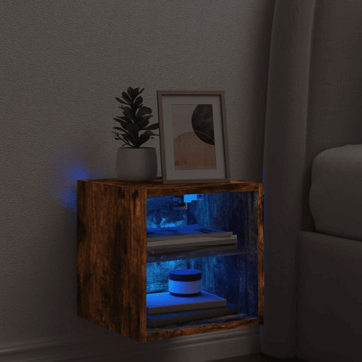 Móvel de parede p TV - Armário de TV c luzes LED 30x28,5x30cm carvalho fumado