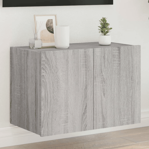 Móvel de parede p TV - Armário de TV c luzes LED 60x35x41 cm cinzento sonoma