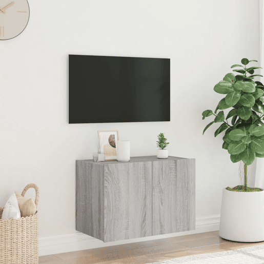 Móvel de parede p TV - Armário de TV c luzes LED 60x35x41 cm cinzento sonoma