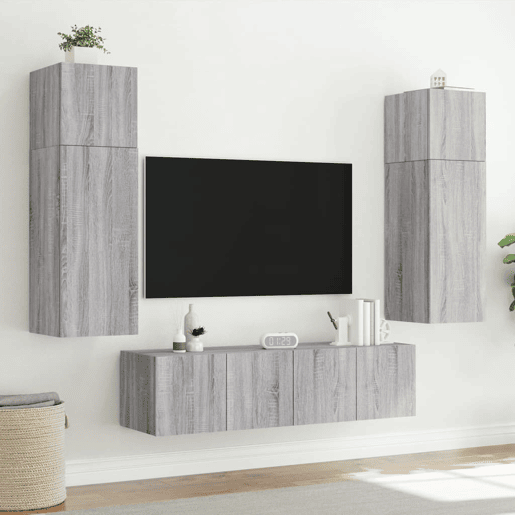 Móvel de parede p TV - Armário de TV c luzes LED 60x35x41 cm cinzento sonoma