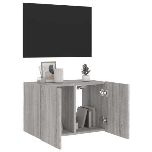 Móvel de parede p TV - Armário de TV c luzes LED 60x35x41 cm cinzento sonoma