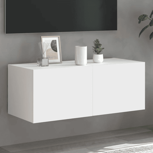 Móvel de parede para TV - Armário de TV com luzes LED 80x35x31 cm branco