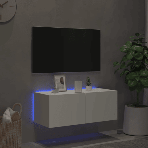Móvel de parede para TV - Armário de TV com luzes LED 80x35x31 cm branco