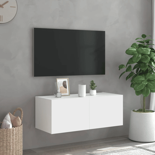 Móvel de parede para TV - Armário de TV com luzes LED 80x35x31 cm branco