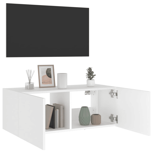 Móvel de parede para TV - Armário de TV com luzes LED 80x35x31 cm branco