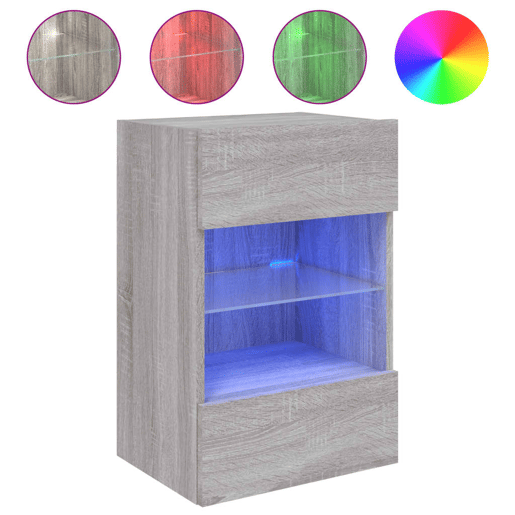 Móvel de parede p TV - Armário de TV c luzes LED 40x30x60,5cm cinzento sonoma
