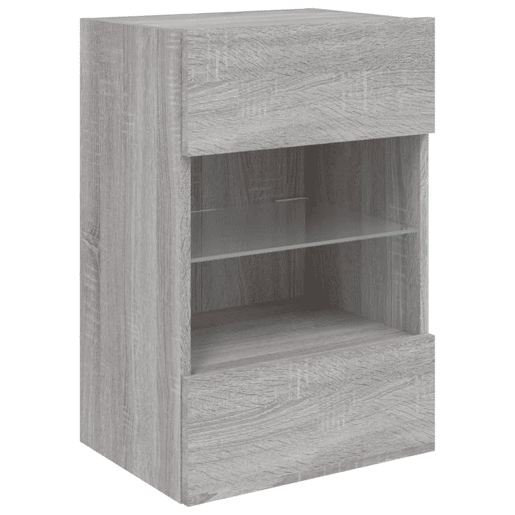 Móvel de parede p TV - Armário de TV c luzes LED 40x30x60,5cm cinzento sonoma