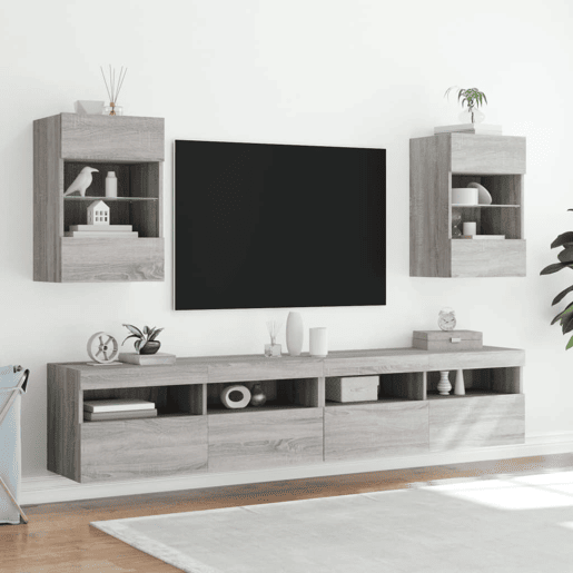 Móvel de parede p TV - Armário de TV c luzes LED 40x30x60,5cm cinzento sonoma