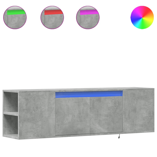 Móvel de parede pTV - Armário de TV cluzes LED 135x31x39,5cm cinzento cimento