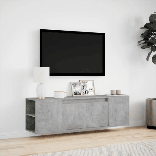 Móvel de parede pTV - Armário de TV cluzes LED 135x31x39,5cm cinzento cimento