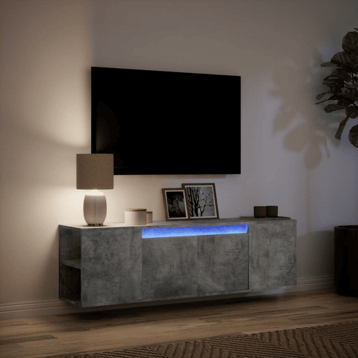 Móvel de parede pTV - Armário de TV cluzes LED 135x31x39,5cm cinzento cimento