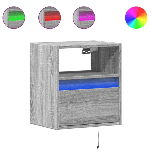 Móvel de parede p TV - Armário de TV c luzes LED 41x31x45 cm cinzento sonoma