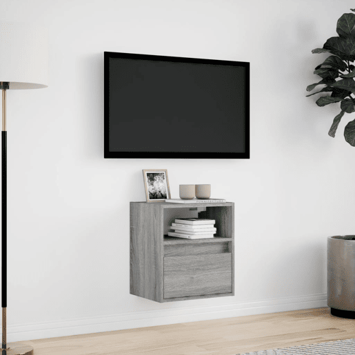 Móvel de parede p TV - Armário de TV c luzes LED 41x31x45 cm cinzento sonoma