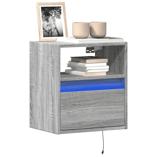 Móvel de parede p TV - Armário de TV c luzes LED 41x31x45 cm cinzento sonoma