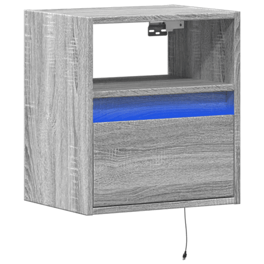 Móvel de parede p TV - Armário de TV c luzes LED 41x31x45 cm cinzento sonoma