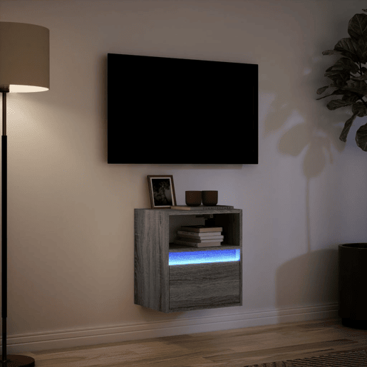 Móvel de parede p TV - Armário de TV c luzes LED 41x31x45 cm cinzento sonoma