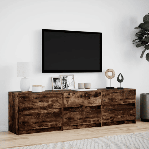 Móvel de TV - Modulo de TV - Armário de TV com luzes LED derivados de madeira carvalho fumado