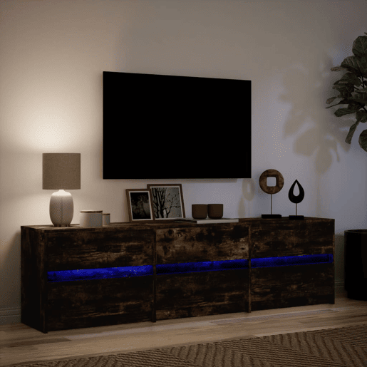 Móvel de TV - Modulo de TV - Armário de TV com luzes LED derivados de madeira carvalho fumado
