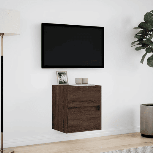 Móvel de parede p TV - Armário de TV c luzes LED 41x31x45cm carvalho castanho