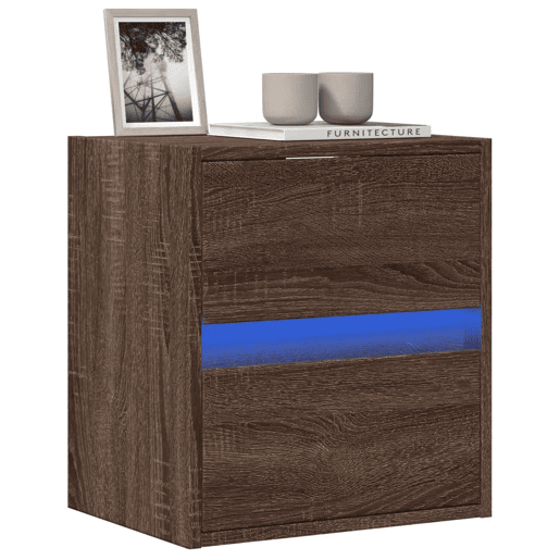 Móvel de parede p TV - Armário de TV c luzes LED 41x31x45cm carvalho castanho
