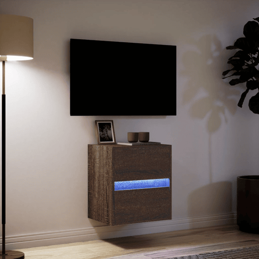 Móvel de parede p TV - Armário de TV c luzes LED 41x31x45cm carvalho castanho