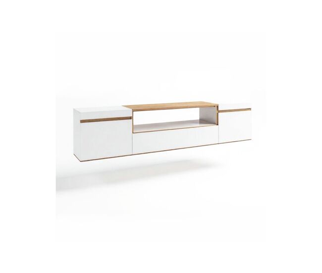 Mueble TV suspendido con almacenamiento en blanco y roble arena 203 cm Kavos Wall Blanco - Roble Arena 203 x 45 x 34,6 cm