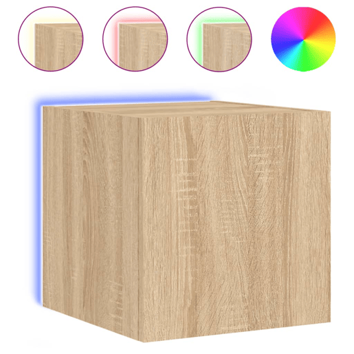 Móvel de parede p TV - Armário de TV c luzes LED 30,5x35x30cm carvalho sonoma