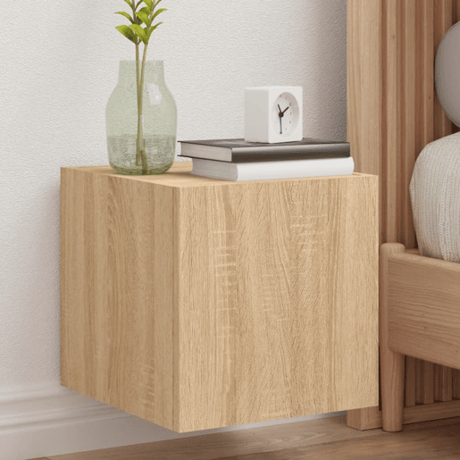 Móvel de parede p TV - Armário de TV c luzes LED 30,5x35x30cm carvalho sonoma