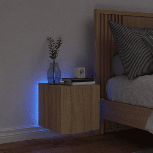 Móvel de parede p TV - Armário de TV c luzes LED 30,5x35x30cm carvalho sonoma